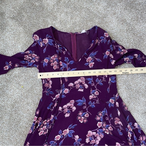 en creme dress fit & flare long sleeve skater style maroon wine burgundy SZ SM - Picture 9 of 11